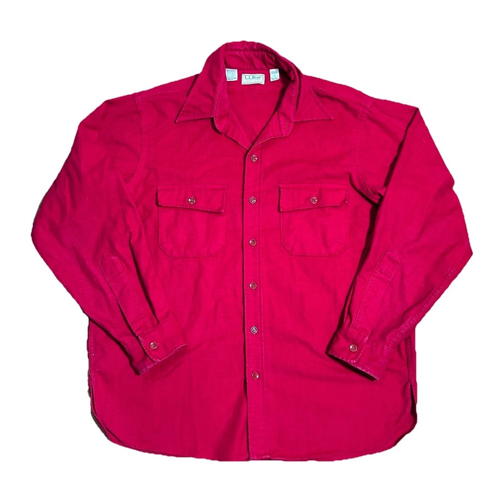 VTG LL Bean Chamois Cloth Shirt Mens 17 Large Regular Red Made in USA Button - Picture 1 of 11